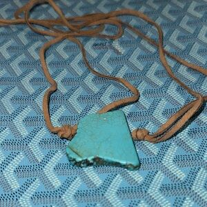 Turquoise Pendant Necklace with Brown Cord